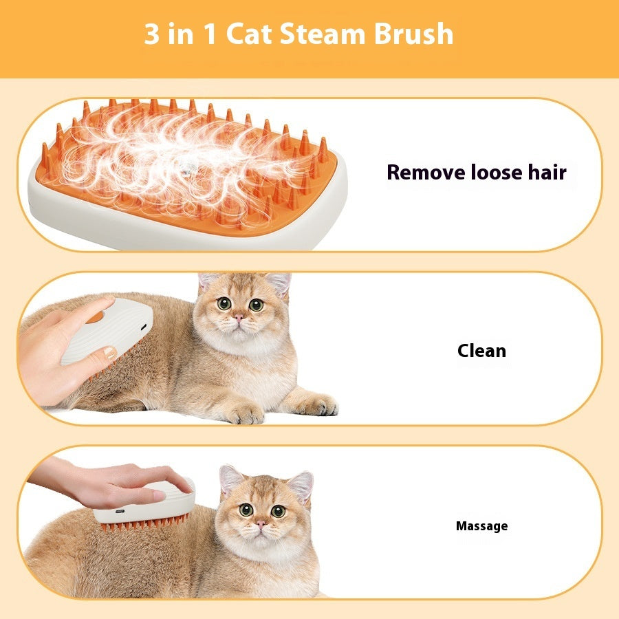 USB Rechargeable Pet Steam Brush and Spray, Grooming Massage Comb