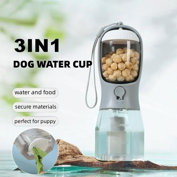 Dog Travel Cup, 3-in-1 Portable Food, Drink, Poop Bags