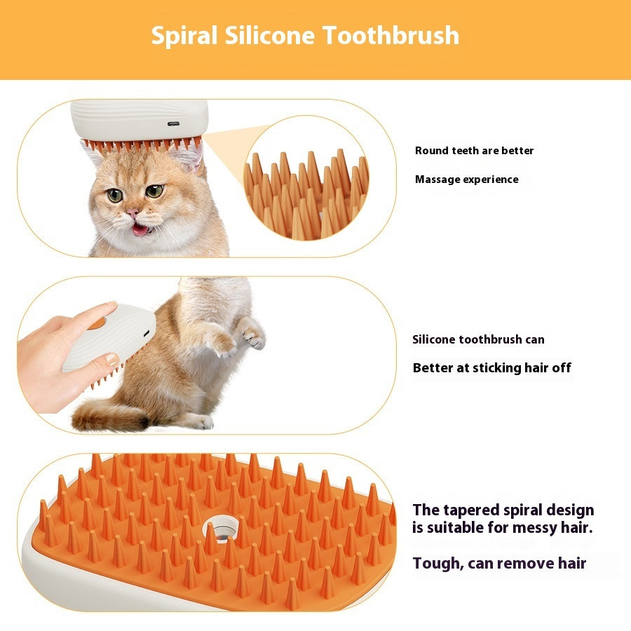 USB Rechargeable Pet Steam Brush and Spray, Grooming Massage Comb