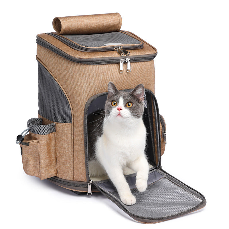Portable Pet Backpack With Universal Wheel Trolley, Foldable, Air Travel