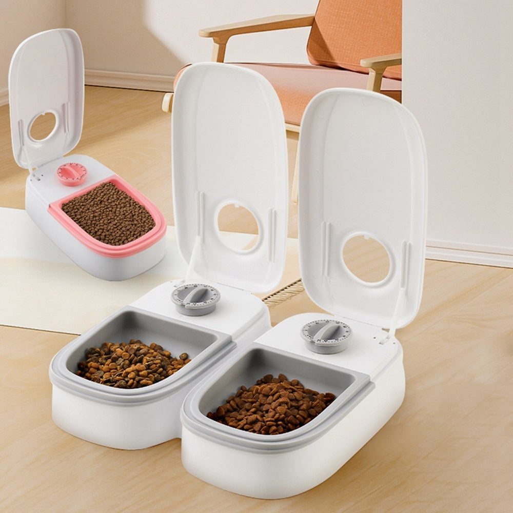 Automatic 2-in1 Pet Feeder, Timer, Stainless Steel Bowl - Free Shipping