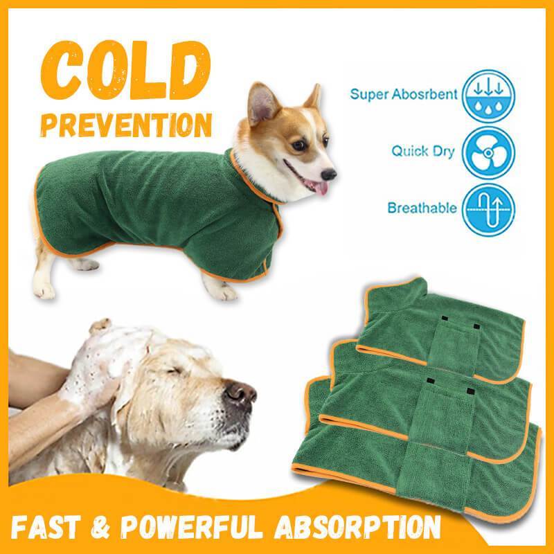 Absorbent Pet Bathrobe, Microfibre, Adjustable neck/chest strap
