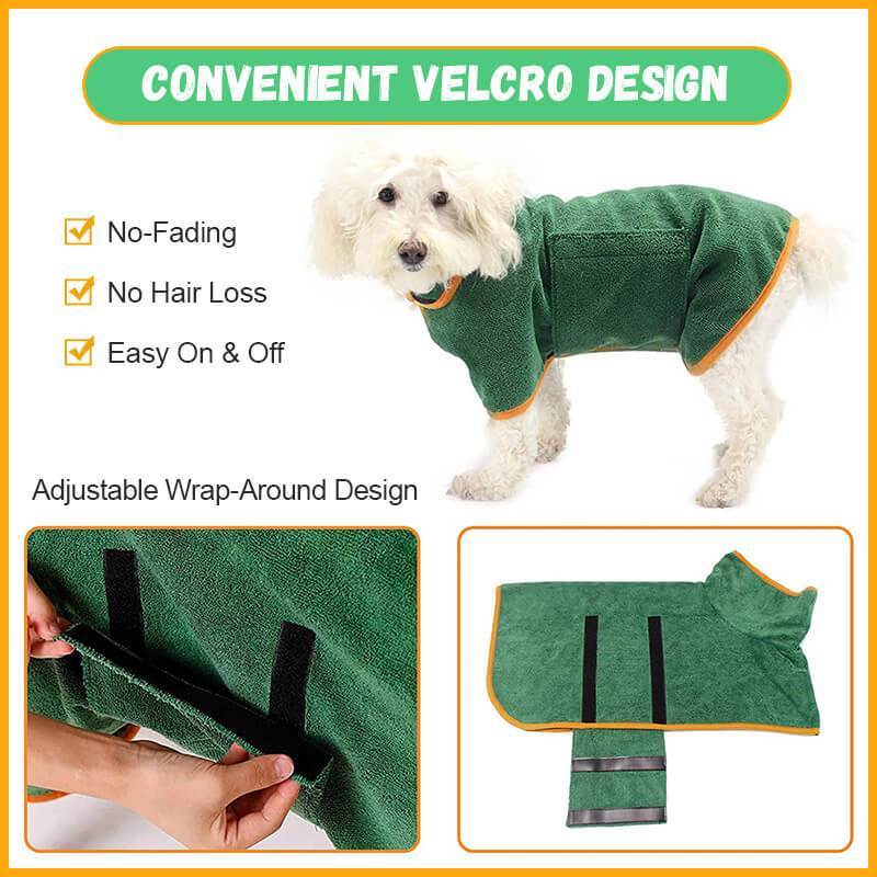Absorbent Pet Bathrobe, Microfibre, Adjustable neck/chest strap