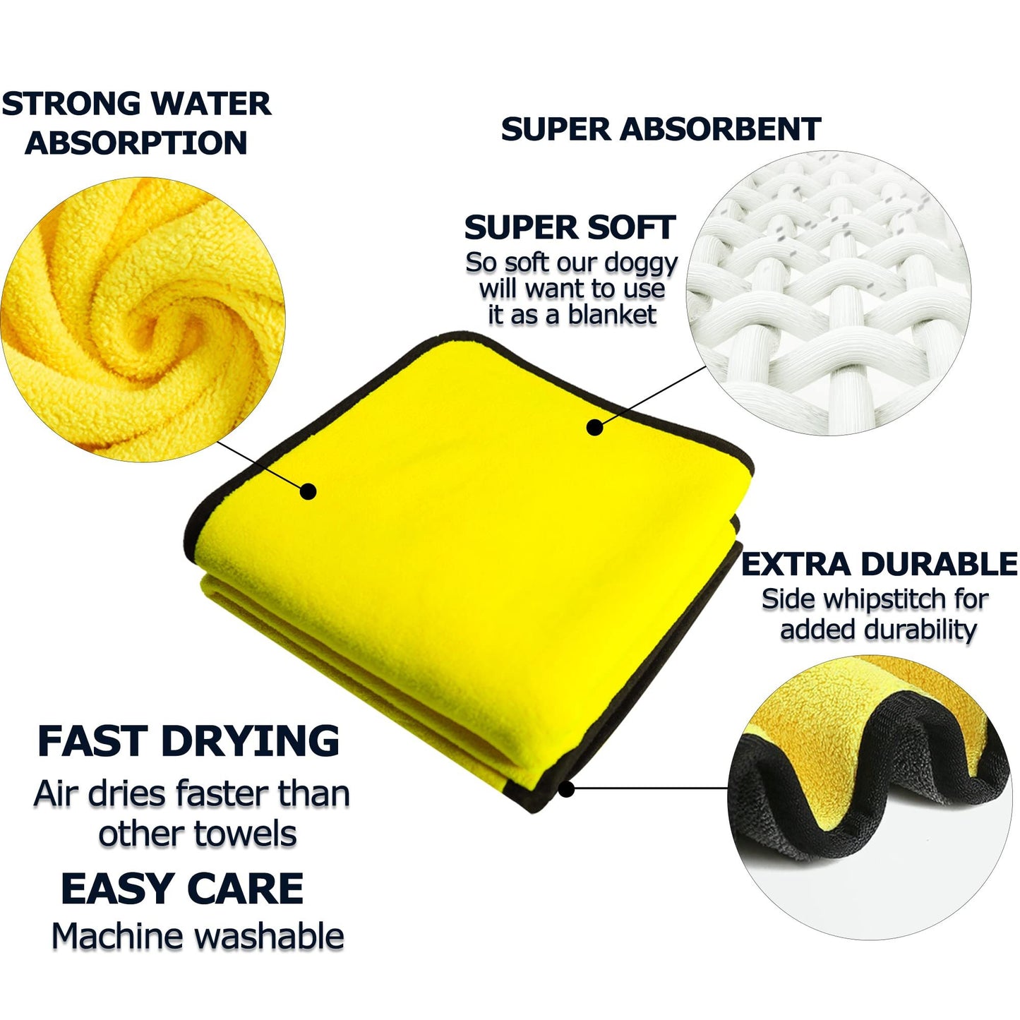 Soft Microfiber Dog Drying Towel, Super Absorbent Quick Drying