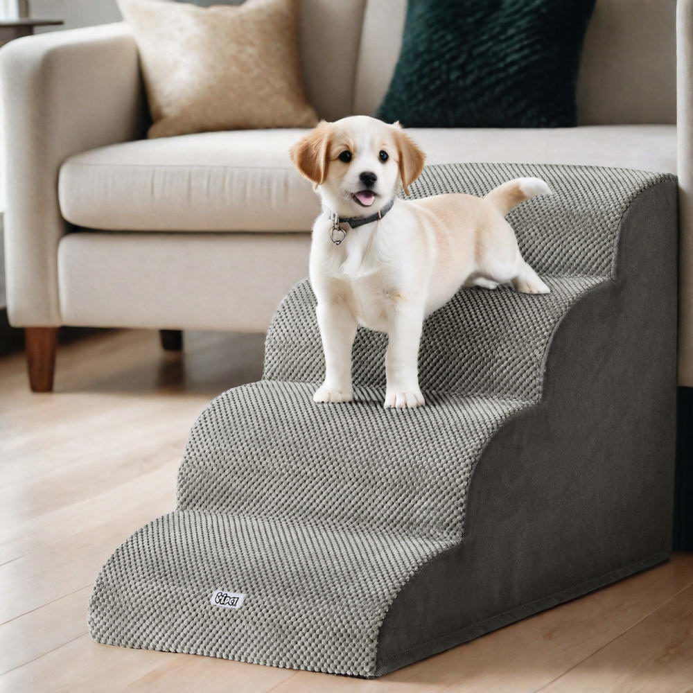 i.Pet Portable Dog Ramp/Pet Stairs, Foam 4 Tier, For Bed, Sofa, Car
