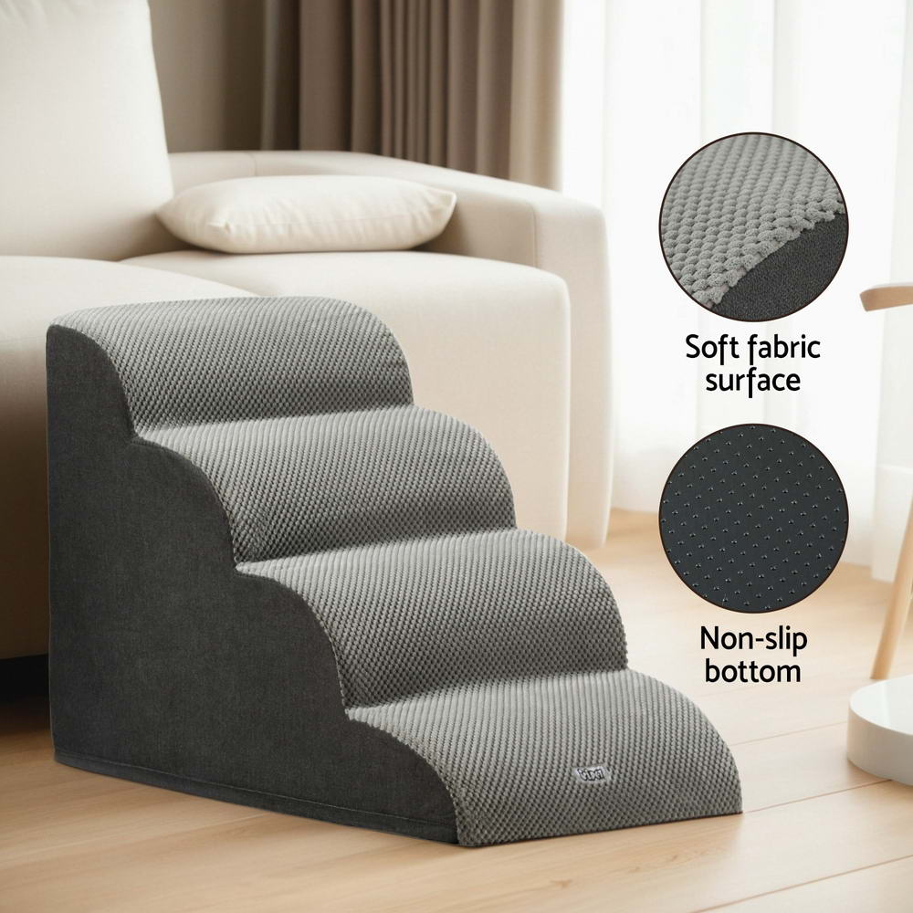i.Pet Portable Dog Ramp/Pet Stairs, Foam 4 Tier, For Bed, Sofa, Car