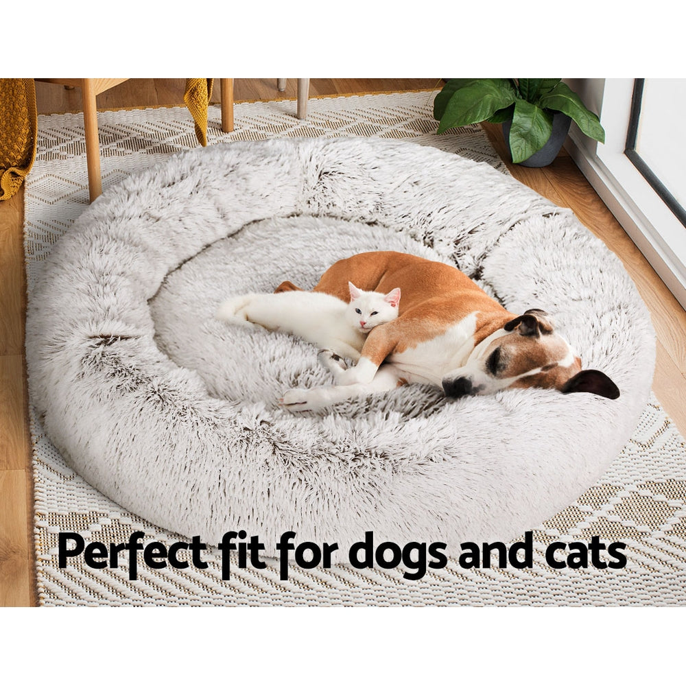 Dog bed, (i.Pet), 110cm, Calming, Extra Large, Plush, White/Brown