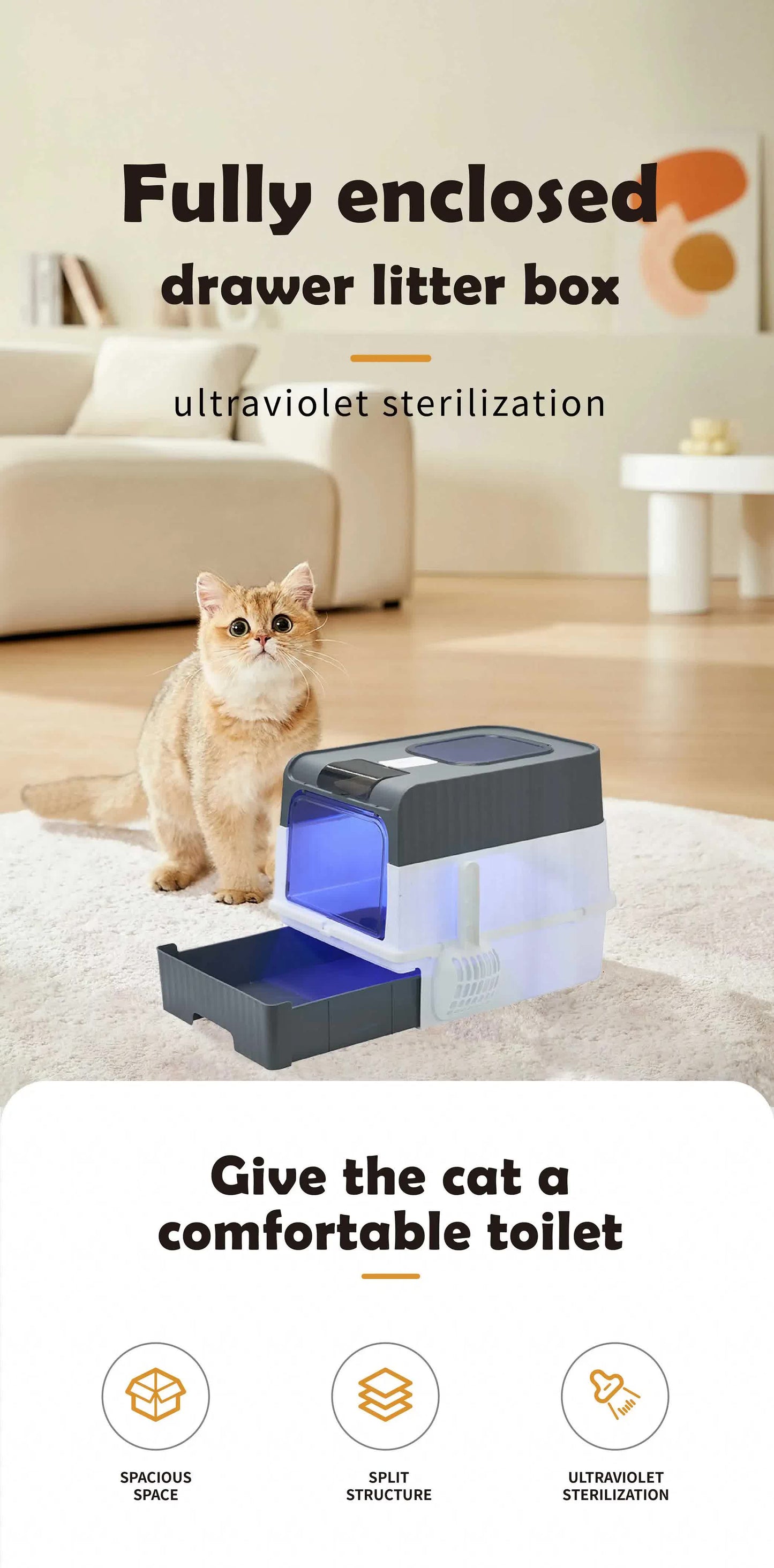 Automatic, Sterilizing Cat Litter Box - Control, UV Germicidal Technology