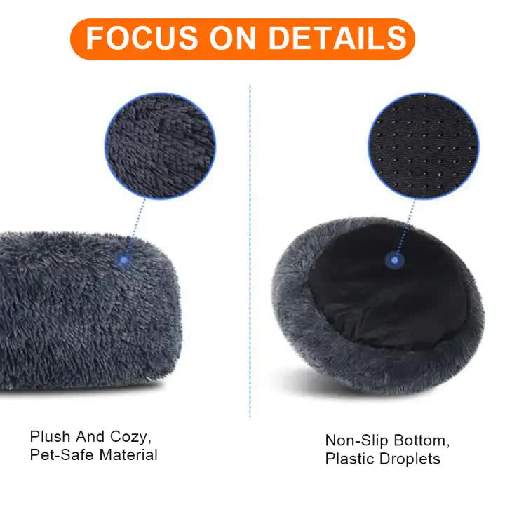 Calming Donut Pet Bed -Soft Faux Fur, Anti-Anxiety Fluffy Bed for Cats and Small Dogs (cyan blue)50cm
