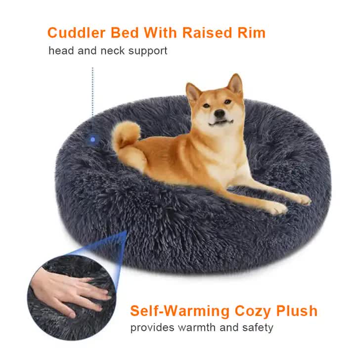 Calming Plush Pet Bed -Soft Faux Fur, Anti-Anxiety Bed for Cats and Small Dogs, yellow, 50cm