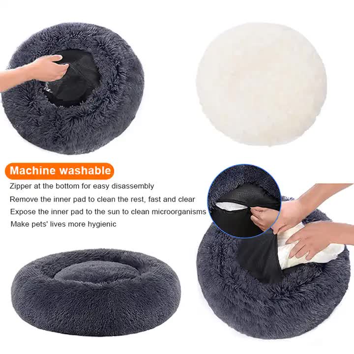 Calming Plush Pet Bed -Soft Faux Fur, Anti-Anxiety Bed for Cats and Small Dogs, yellow, 50cm