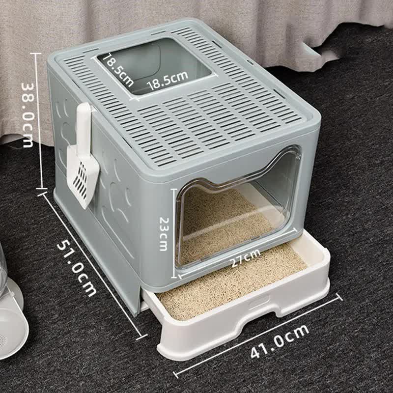 Foldable Cat Litter Box with Pull-Out Tray -Anti-Splash Design Blue 51*41*38cm