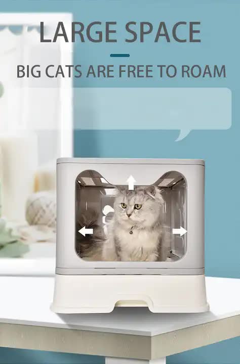 Foldable Cat Litter Box with Pull-Out Tray -Anti-Splash Design Blue 51*41*38cm