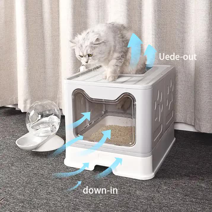 Foldable Cat Litter Box with Pull-Out Tray -Anti-Splash Design Blue 51*41*38cm