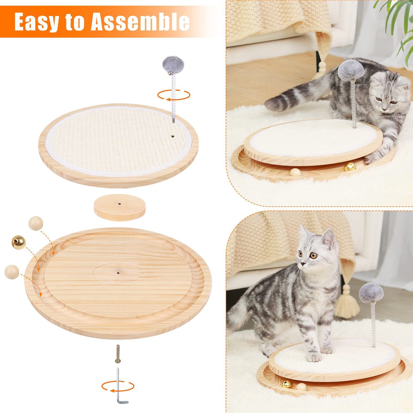 Wooden Interactive Cat Toy – Spinning Track & Wand, Engaging Toy for Cats, Pet Exercise