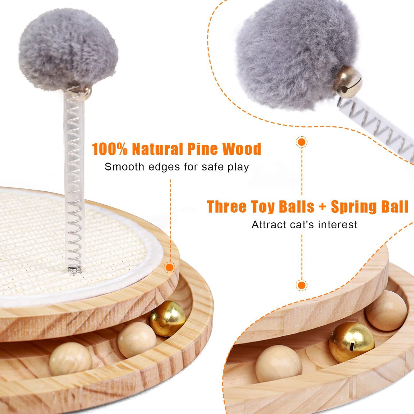 Wooden Interactive Cat Toy – Spinning Track & Wand, Engaging Toy for Cats, Pet Exercise