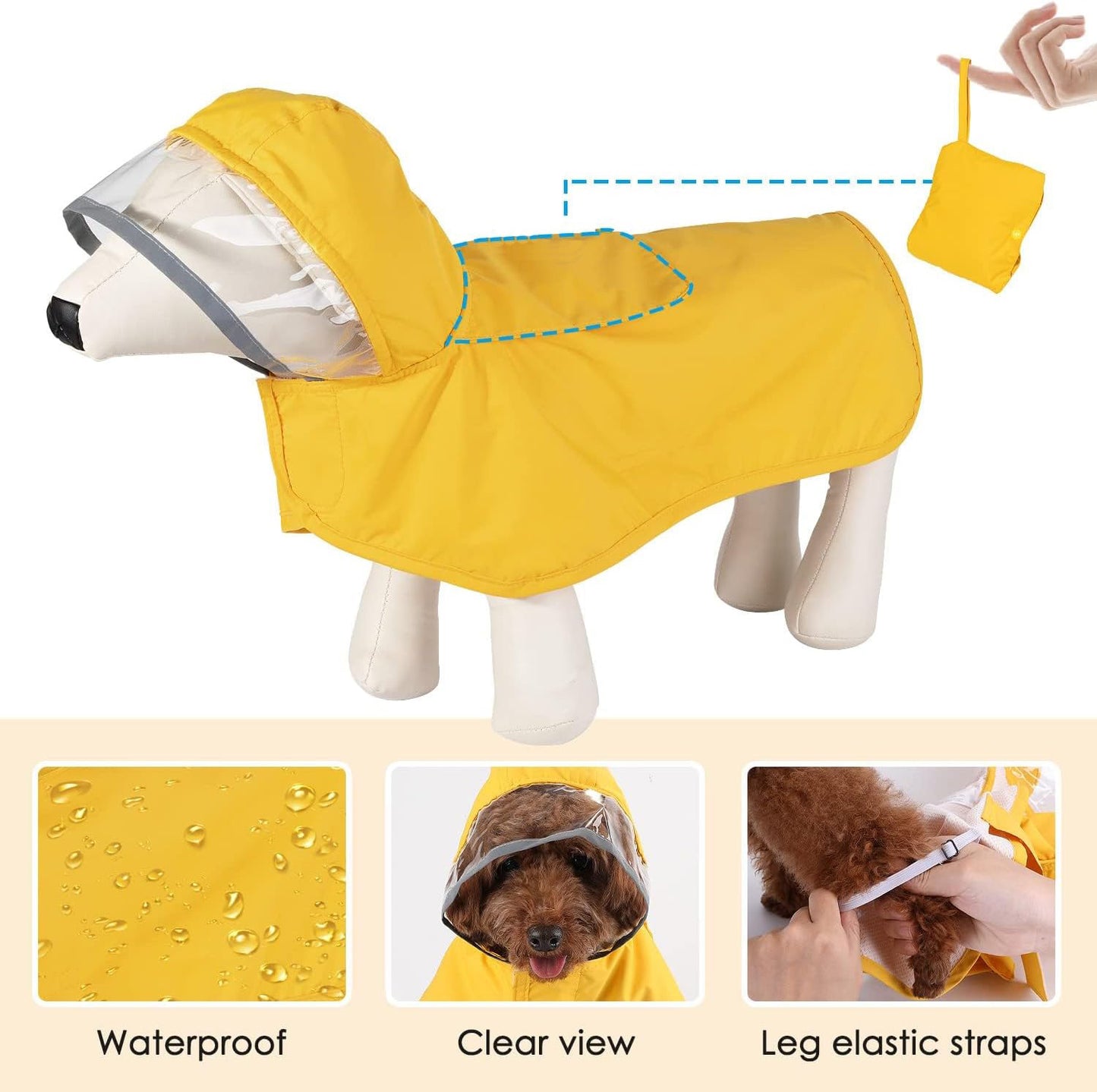 XXXL Yellow Reflective Adjustable Dog Raincoat with Hood - Waterproof
