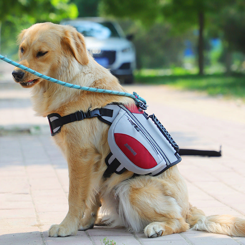 Dog Saddle Harness with Storage Bags - Red, Reflective, Pet Backpack