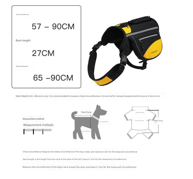 Dog Saddle Harness with Storage Bags - Red, Reflective, Pet Backpack