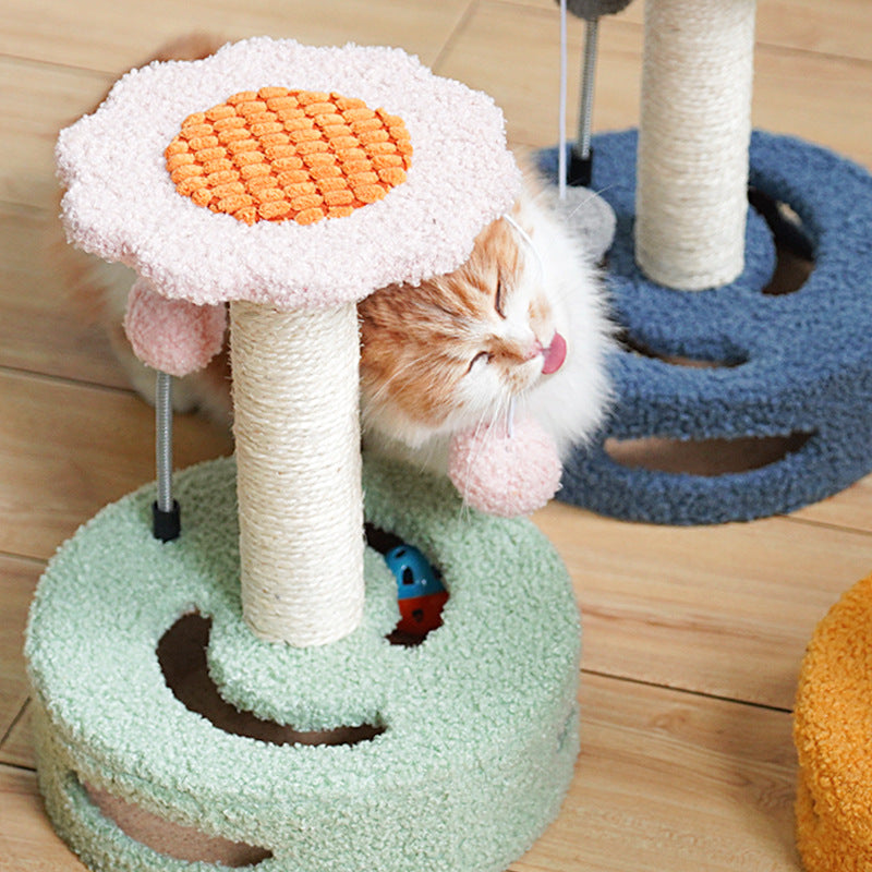 Pink-blue Interactive Cat Scratching Post with Playful Ball Toys