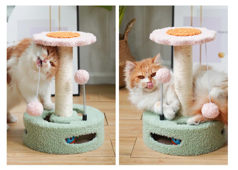 Pink-blue Interactive Cat Scratching Post with Playful Ball Toys