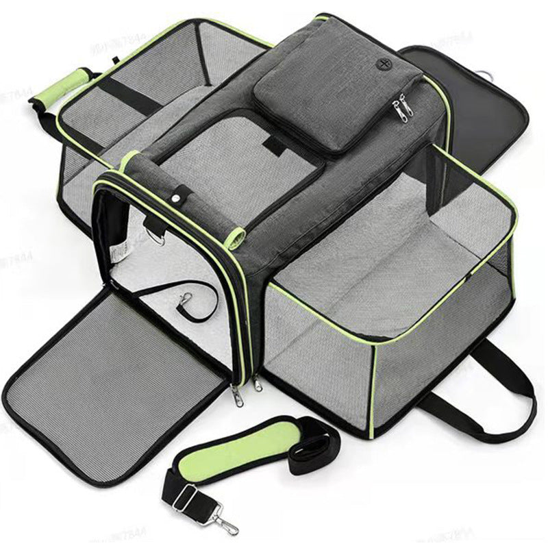 Grey/Green Foldable, Pet Carrier Bag - Large Capacity Travel Backpack