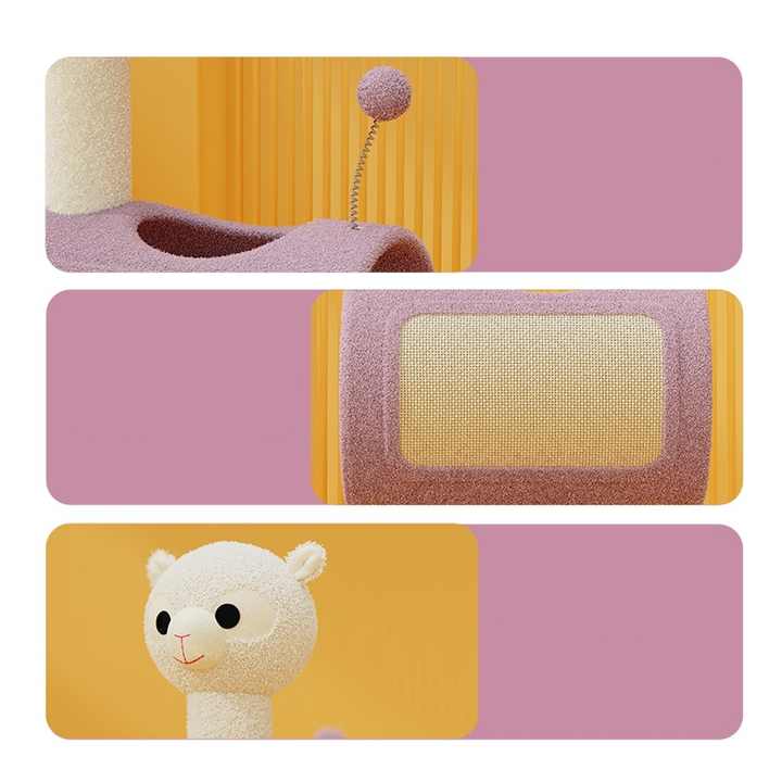 Yellow Chicken-Theme Cat Tree with Tunnel - Pet Playhouse