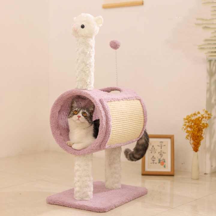 Yellow Chicken-Theme Cat Tree with Tunnel - Pet Playhouse