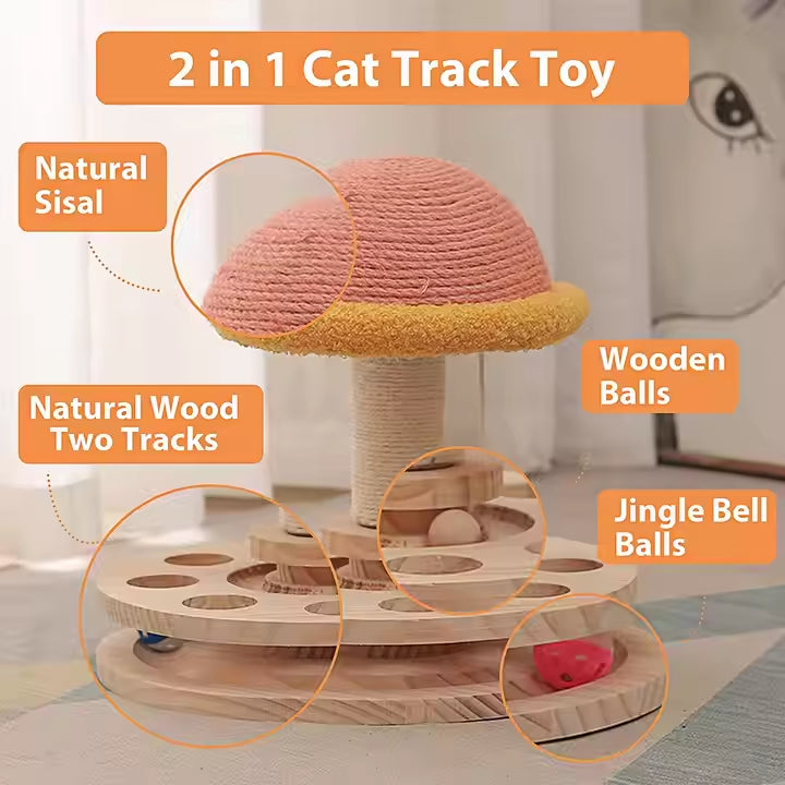 Pink Interactive Cat Scratching Post with Ball Track – Play, Scratch - L