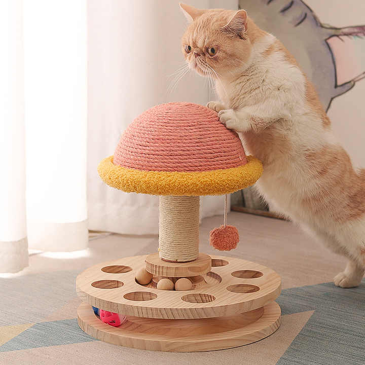 Pink Interactive Cat Scratching Post with Ball Track – Play, Scratch - L