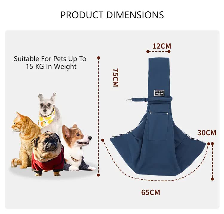 Navy Blue Pet Sling Carrier Bag - Comfortable and Hands-Free Design