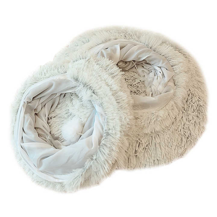 Grey Luxury Plush Cat Bed with Hidden Tunnel - Soft Pet Bed for Cats and Small Dogs
