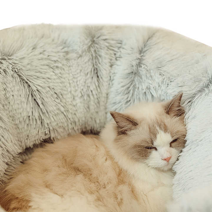 Grey Luxury Plush Cat Bed with Hidden Tunnel - Soft Pet Bed for Cats and Small Dogs