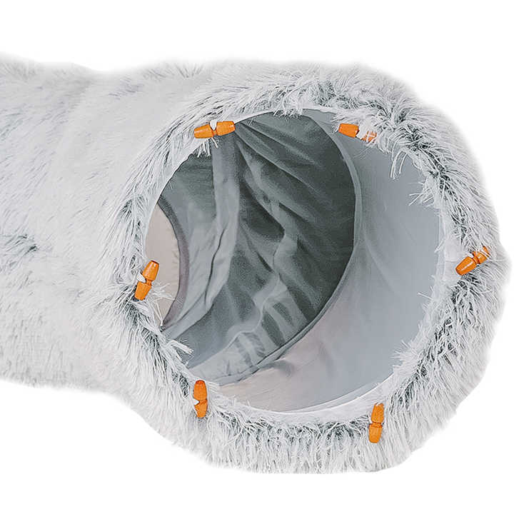 Grey Luxury Plush Cat Bed with Hidden Tunnel - Soft Pet Bed for Cats and Small Dogs