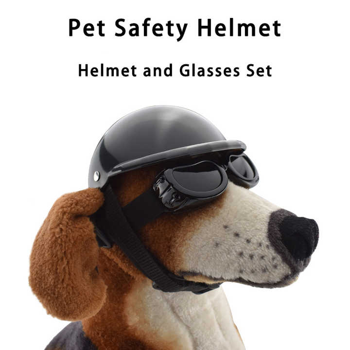 Size L Black Pet Helmet & Goggles Set - Adjustable Safety Gear for Dogs, UV Protection