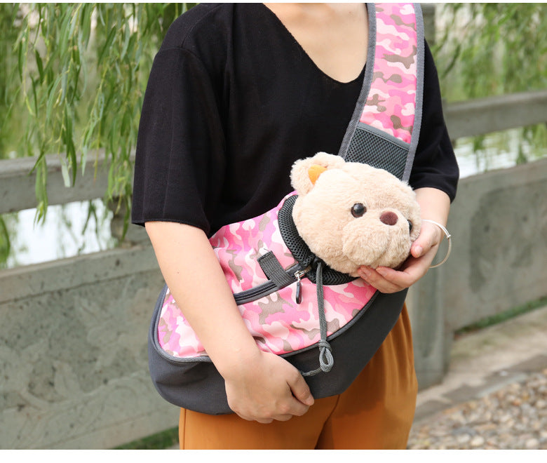Size S Blue Dog Pattern Lightweight Single Shoulder Pet Sling Bag - Stylish Durable Oxford Fabric Carrier