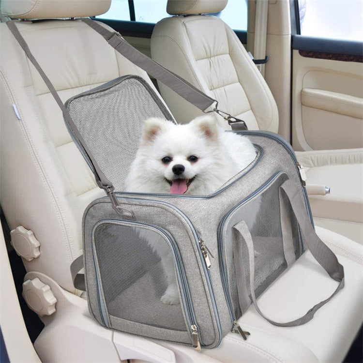Grey Portable Pet Travel Carrier Bag - Foldable, Durable for Small Dogs & Cats 40cmx25cmx25cm