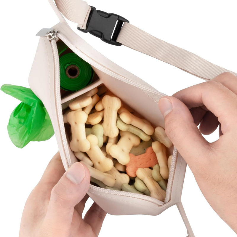 Beige Silicone Pet Treat Pouch for Dog Training - Portable Waist Bag with Holder