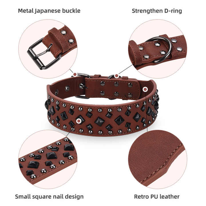 Size S Pink 1 pack Stylish PU Leather Dog Collar with Studs