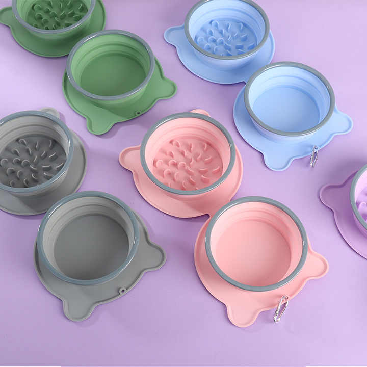 Portable Collapsible Pet Bowl Set - Food-Grade Silicone Double Bowl for Dogs & Cats