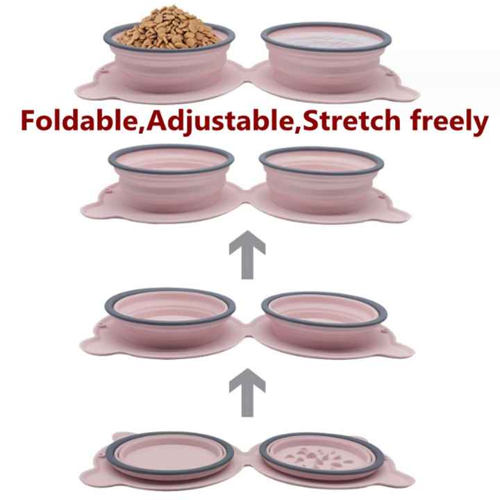 Portable Collapsible Pet Bowl Set - Food-Grade Silicone Double Bowl for Dogs & Cats