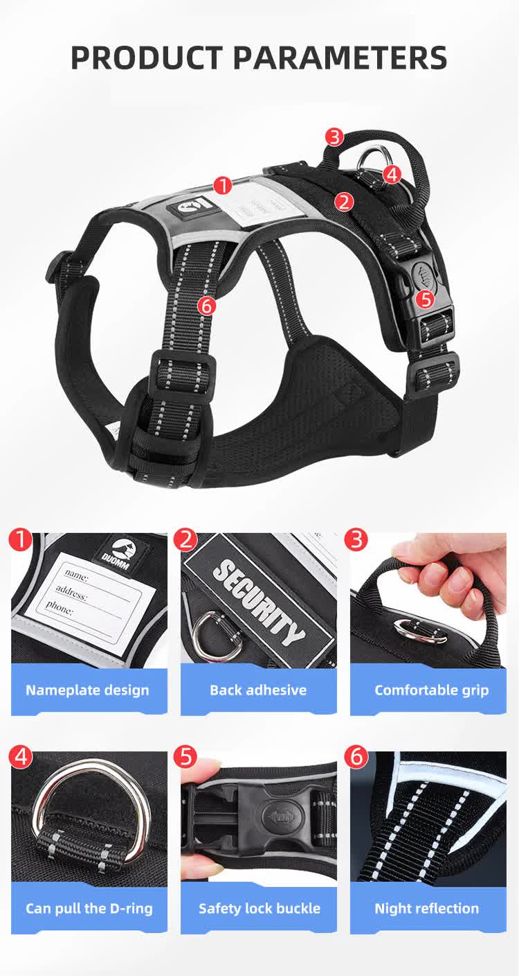 Size XL Black Reflective No-Pull Dog Harness - Adjustable & Durable, Anti-Escape Design