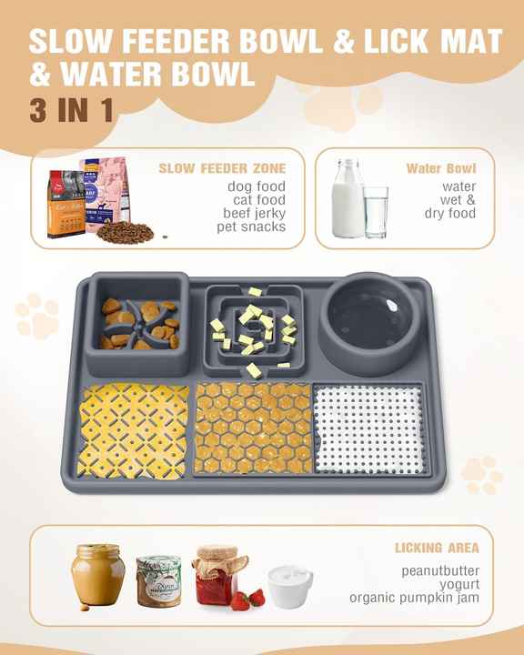 Blue Multi-Functional Dog Slow Feeder Lick Mat - Durable Food-Grade Silicone