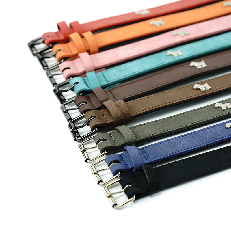 2 PCS Coffee Soft Leather Dog Collar - Adjustable & Durable, S-(48*2.0cm)
