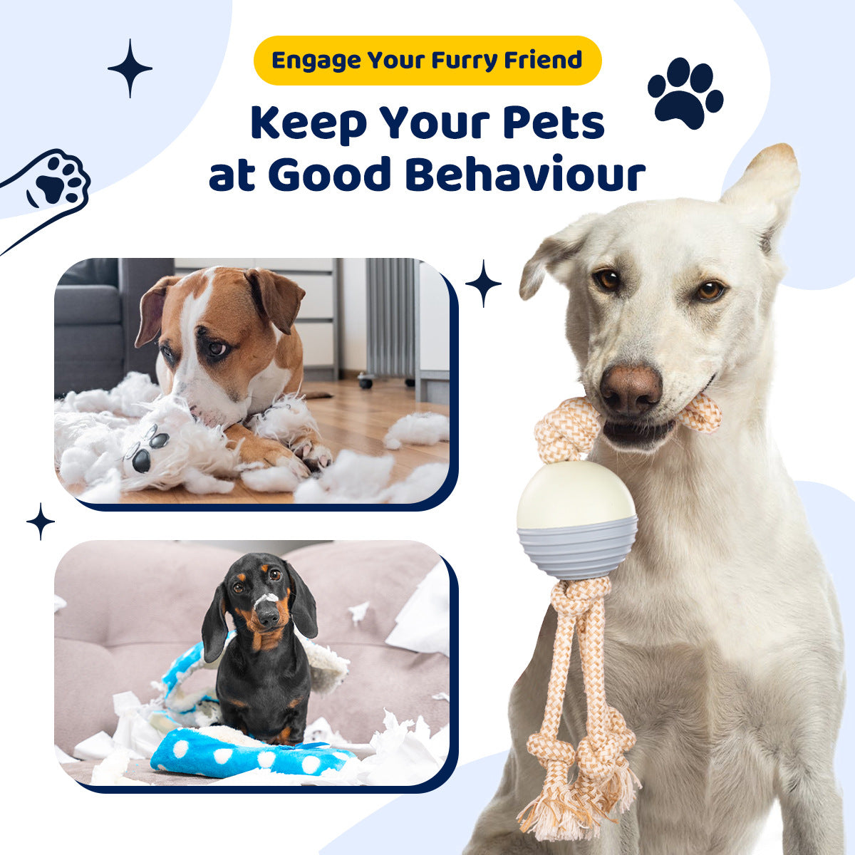 Durable Knot Rope and Ball Dog Toy - Chew and Tug Play for Pets