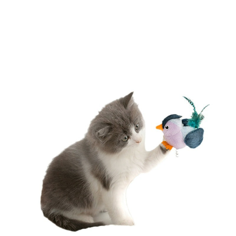 Plush Cat Toy - Lifelike Bird, Chirping, Purple Grey