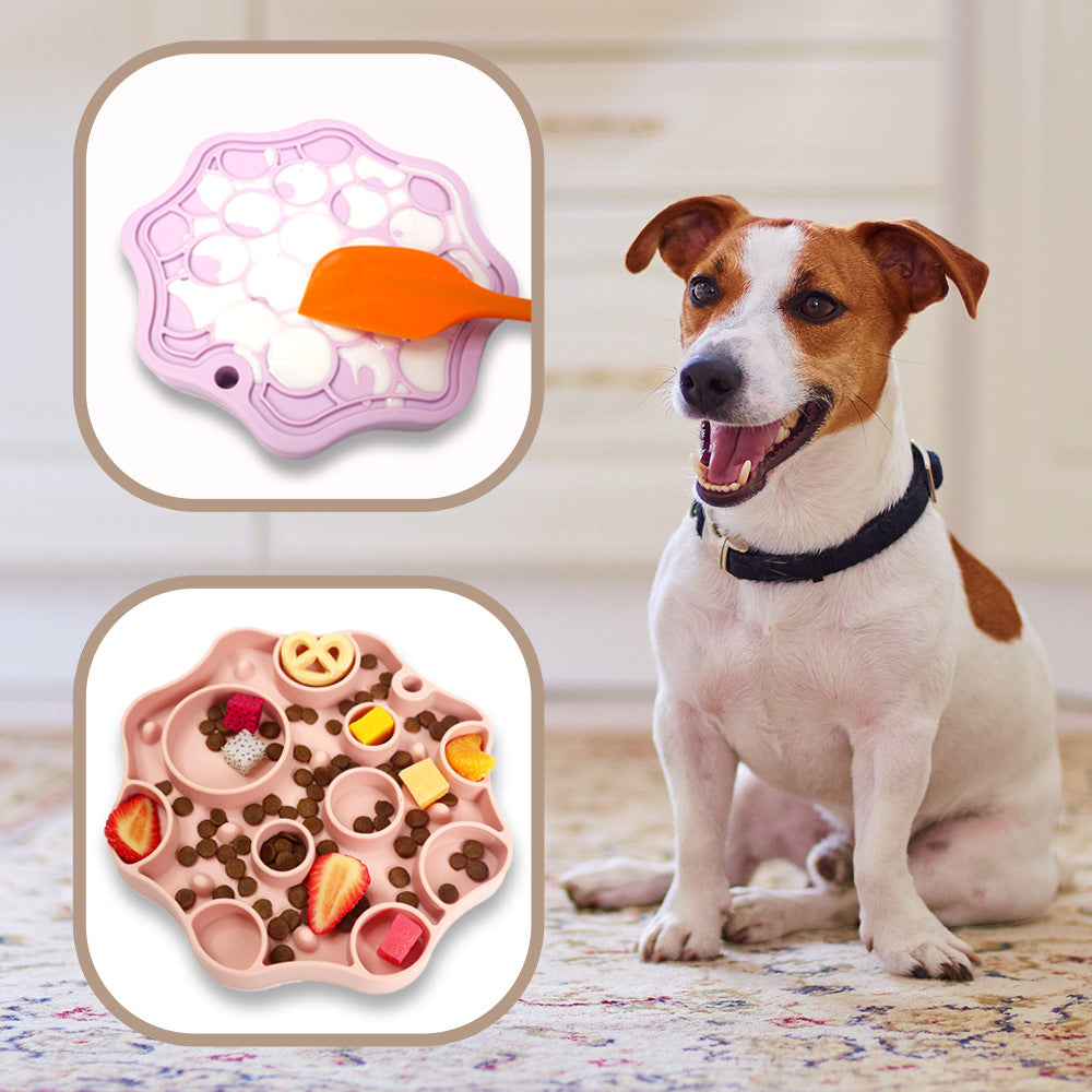 Silicone Dog Slow Feeder and Licking Mat - 2 in 1 Puzzle Bowl (Light purple)