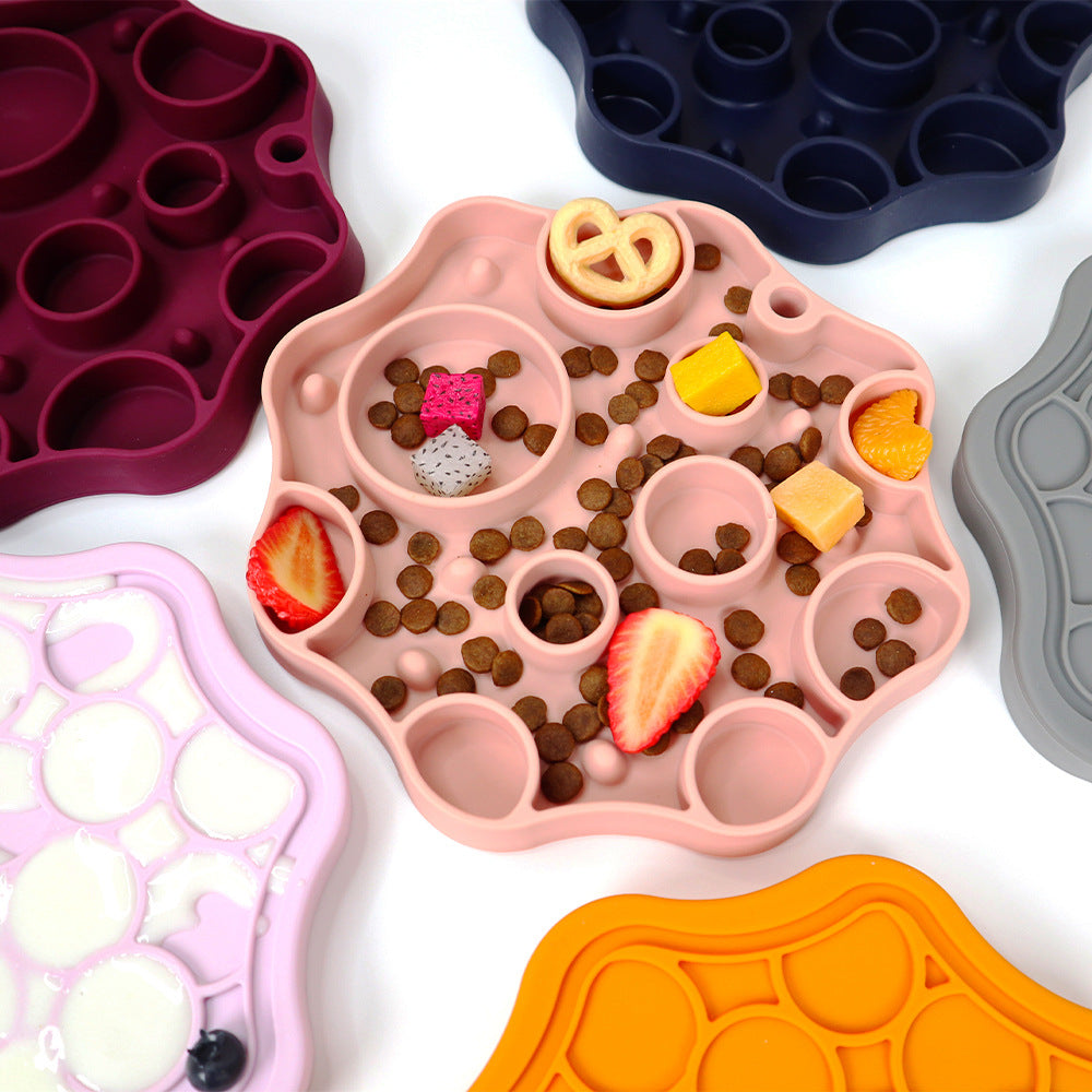 Silicone Dog Slow Feeder and Licking Mat - 2 in 1 Puzzle Bowl (Light purple)