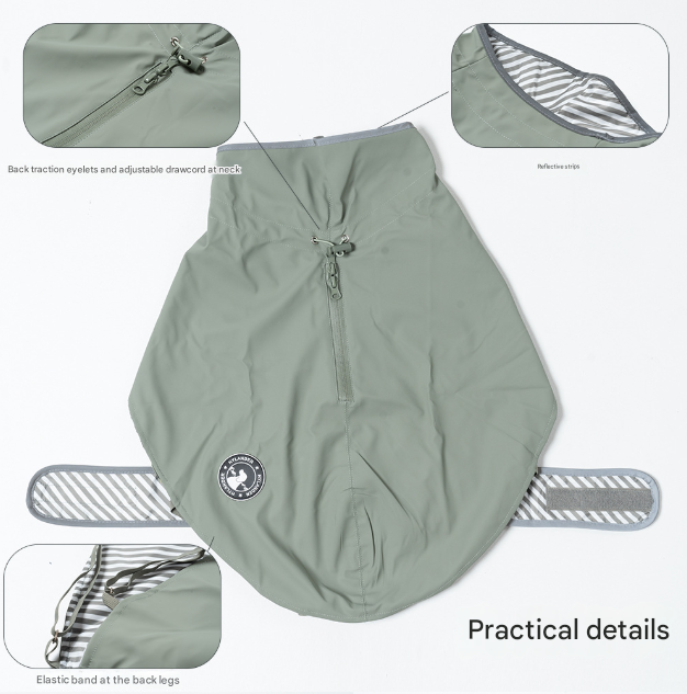 60cm Grey, Waterproof, Reflective Dog Raincoat for Small to Large Dogs