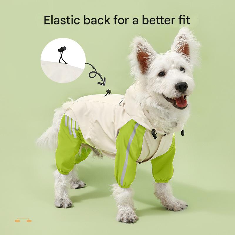 White/Green Dog Raincoat - Waterproof and Reflective Strips (Size S)